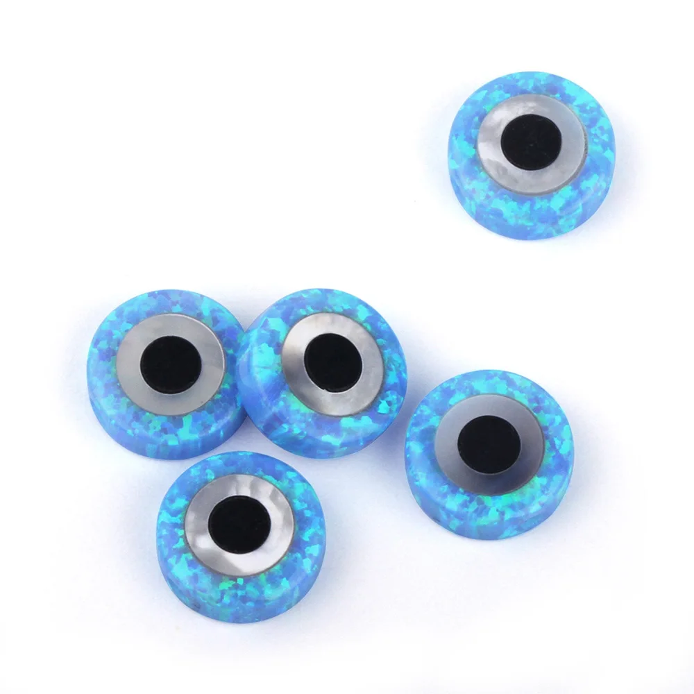 Wholesale Turkish round eye pendant 10mm synthetic blue fire kyocera opal OP06 resin light blue gemstone