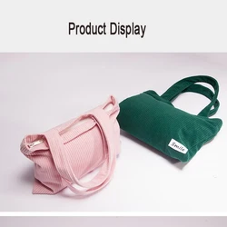 Wholesale High Quality Corduroy Tote Bag Custom Logo Shopping Cosmetic Storage Handbag Cute Corduroy Tote Zipper Bag
