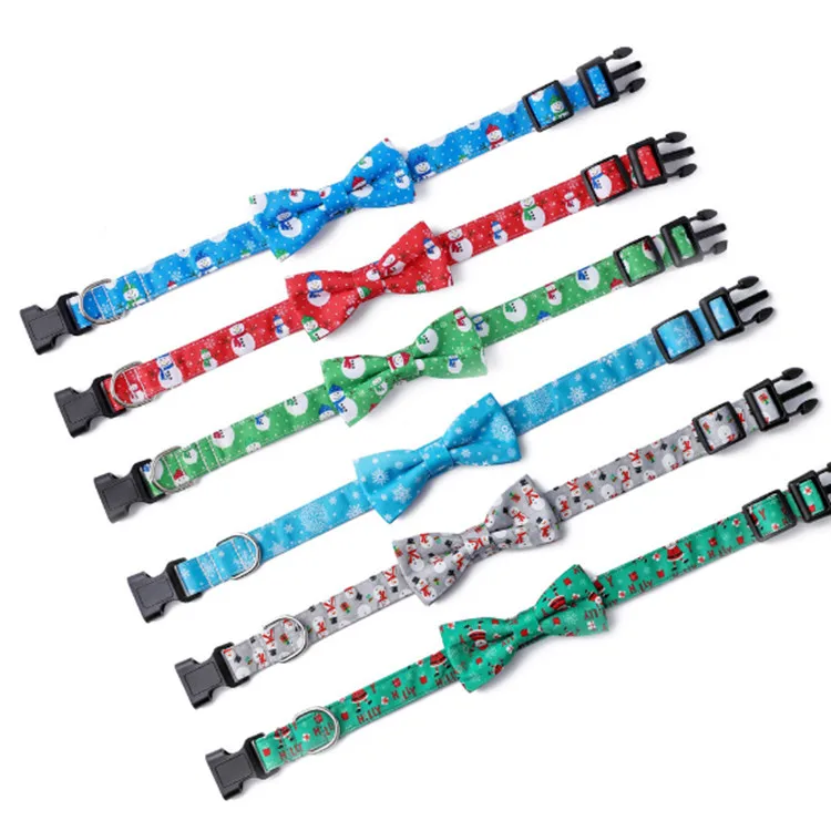 Newest Wholesale Adjustable Soft Cotton Pet Bow Tie Christmas Collar For Dog