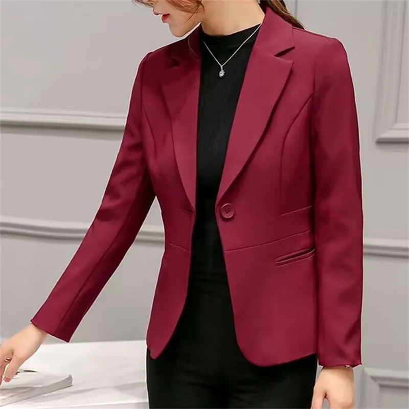 New Women Blazer Long Sleeve Pockets Jackets Solid Color Slim Office Lady Suit Coat