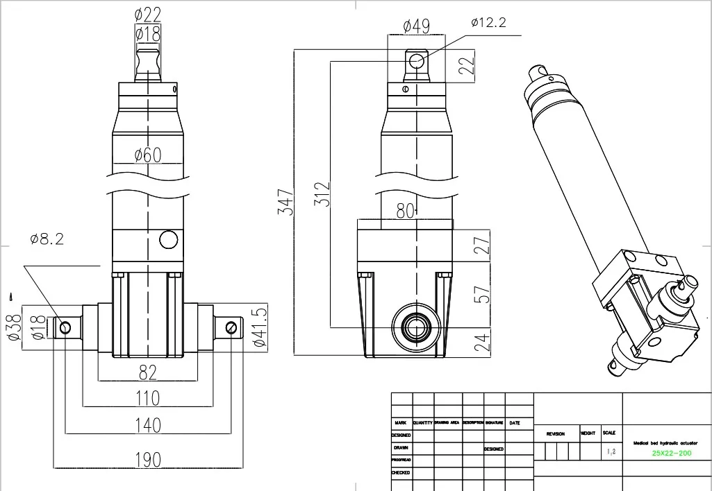 HYDRAULIC CYLINDER (ACTUATOR) FOR MEDICAL BED