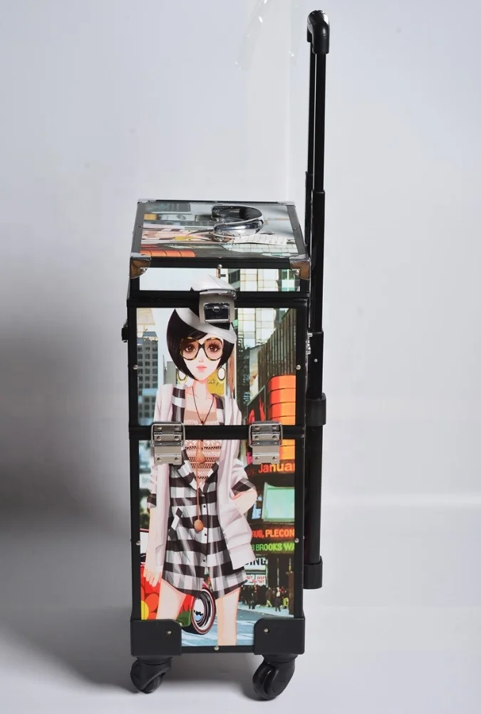 
3 in 1 professional aluminium vanity carry case cosmetic travel box makeup trolley case 