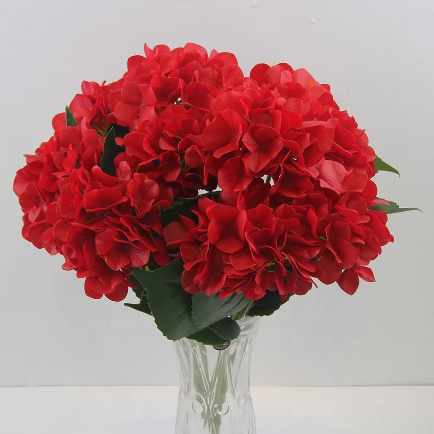 Artificial flower hydrangea 5 heads bunches  hydrangea wedding PU hydrangea bouquet