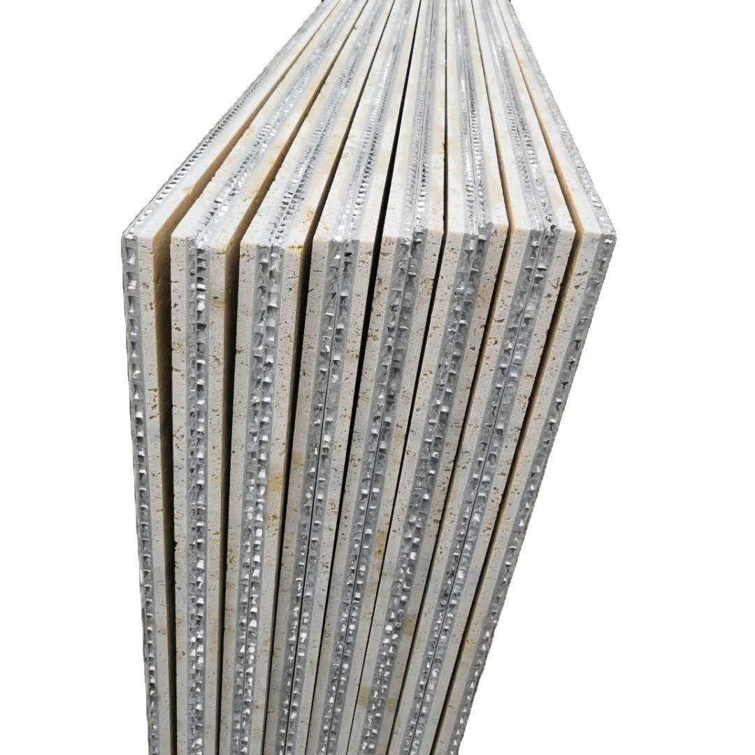 Beige Travertine Tiles Aluminium Honeycomb backed Thin stone veneer Panels for Facade