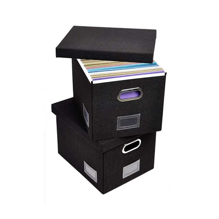 high quality rectangle black office used Fabric box file storage box with label holder