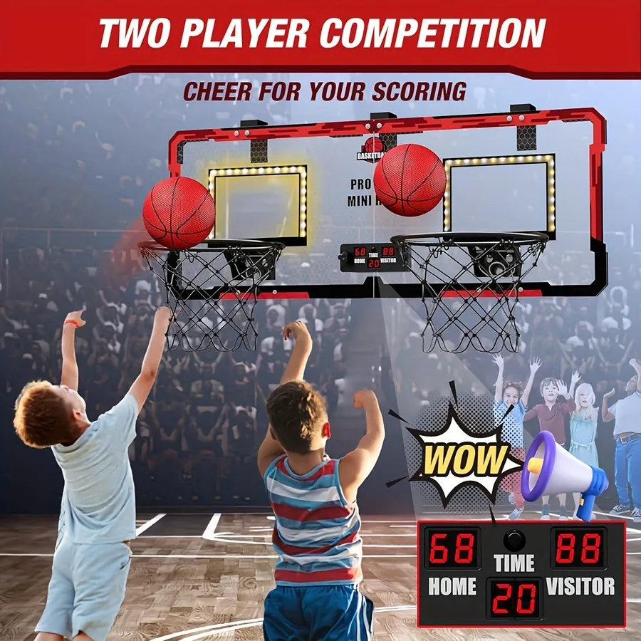 Two Player Basketball Board with Light Scoring Dunk Free Punch Hanging Door Basketball Board