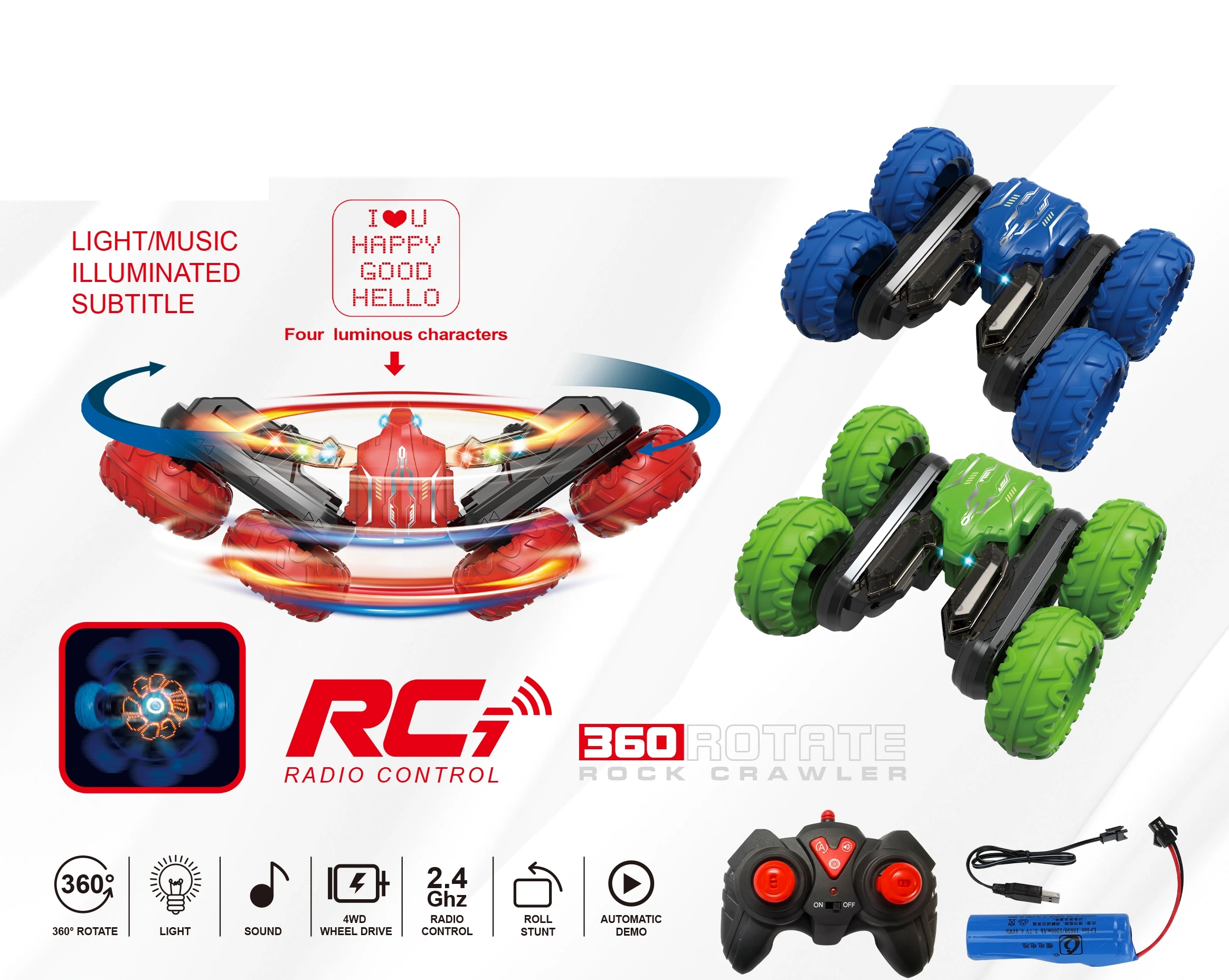 Spray RC Stunt Car Toy 2.4 Ghz Double Sided 4wd 6wd 8wd 360 Degree Rotating Twist Car For Kids