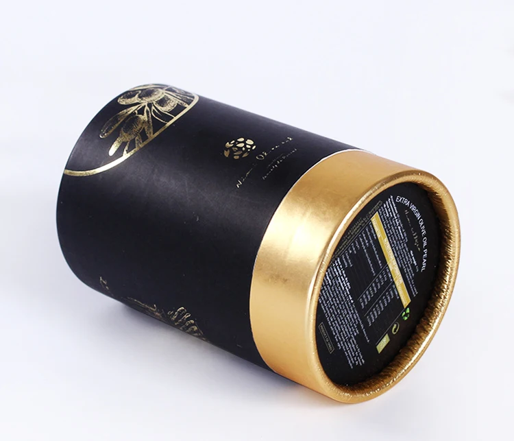 Black round box with matte gold logo printed cardboard tube gift mailer customized box for dress cardboard packaging