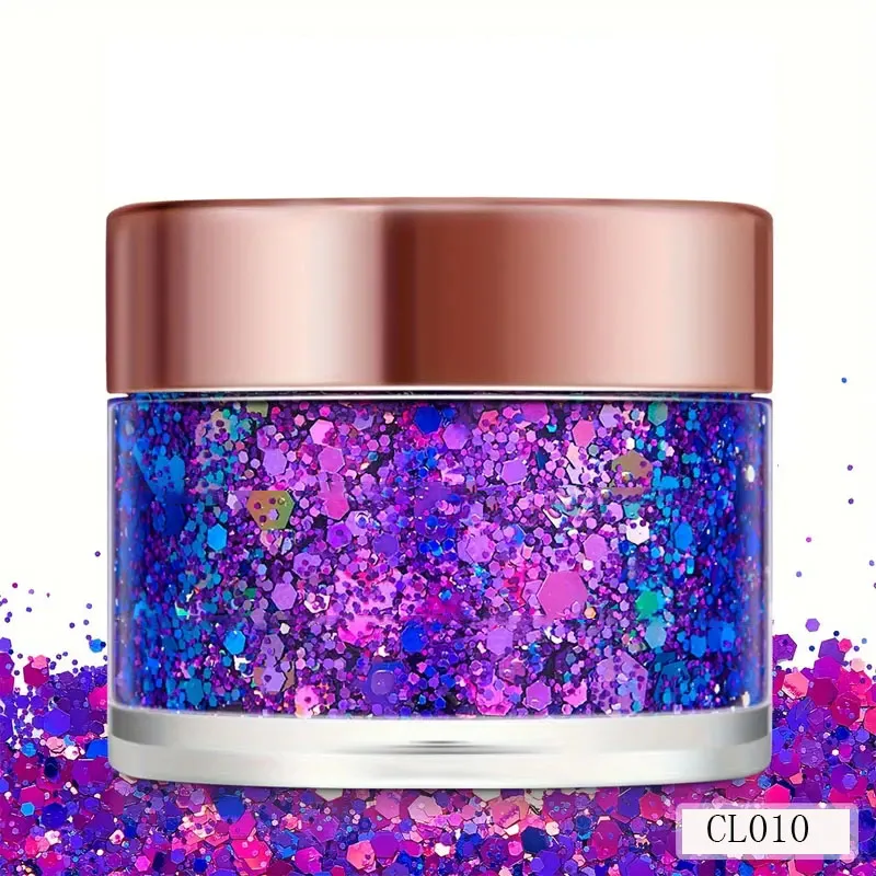 Cosmetic Chunky Glitter Flakes Gel Colorful Mixed Holographic Chameleon Chunky Glitter for Festival Party 15ml Gold Cap