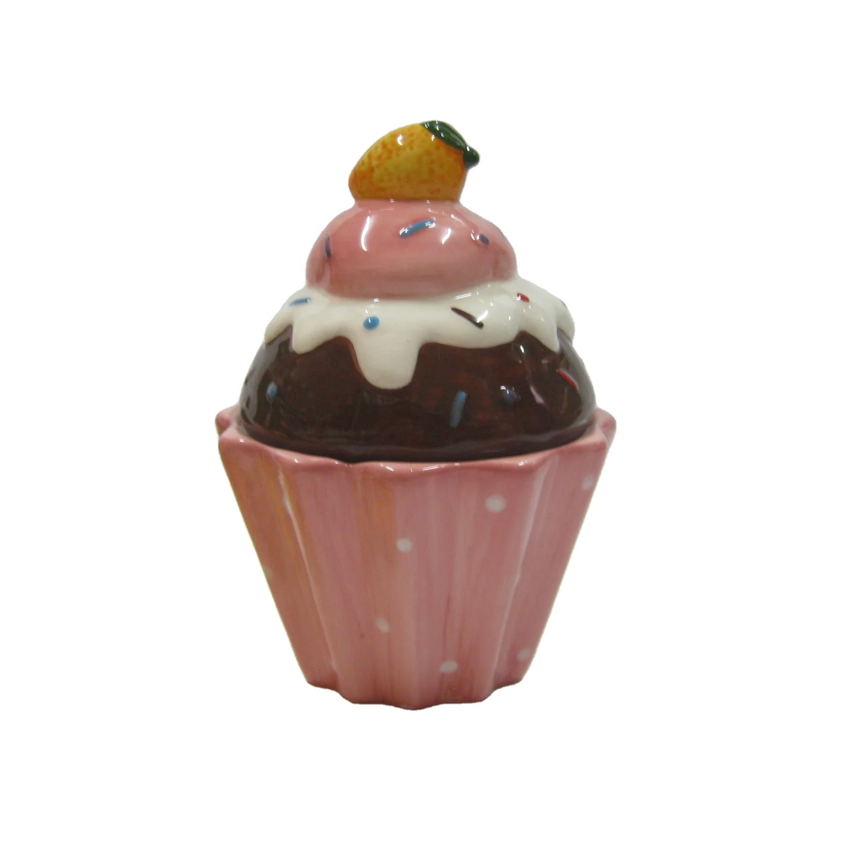 Custom Ceramic Unique Cookie Jar Gift Crafts Porcelain Cupcake Shaped Candy Jar with Lid