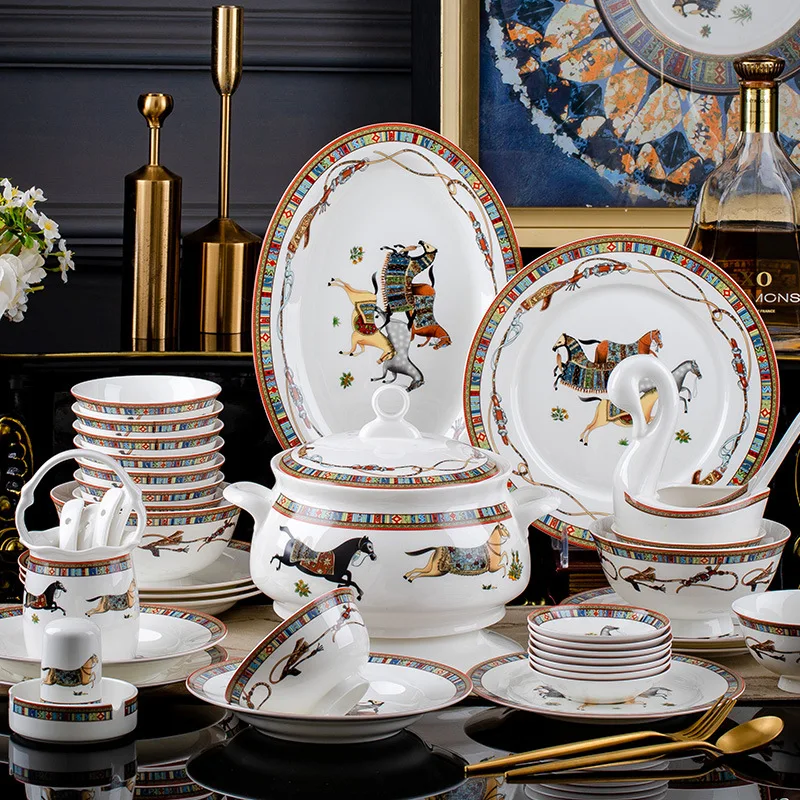 2025 Jingdezhen ceramic success light excessive bone porcelain enamel tableware set ceramics dinner plates  dinnerware sets