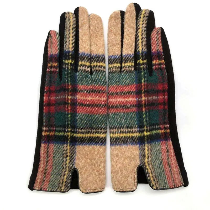 Women Winter Gloves Touch Screen Thick Warm Adult Hand Outdoor Mittens Plaid Gloves
