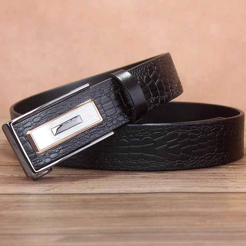 cowhide leather man belts wholesale  automatic buckle youth belt crocodile pants genuine leather belts for men