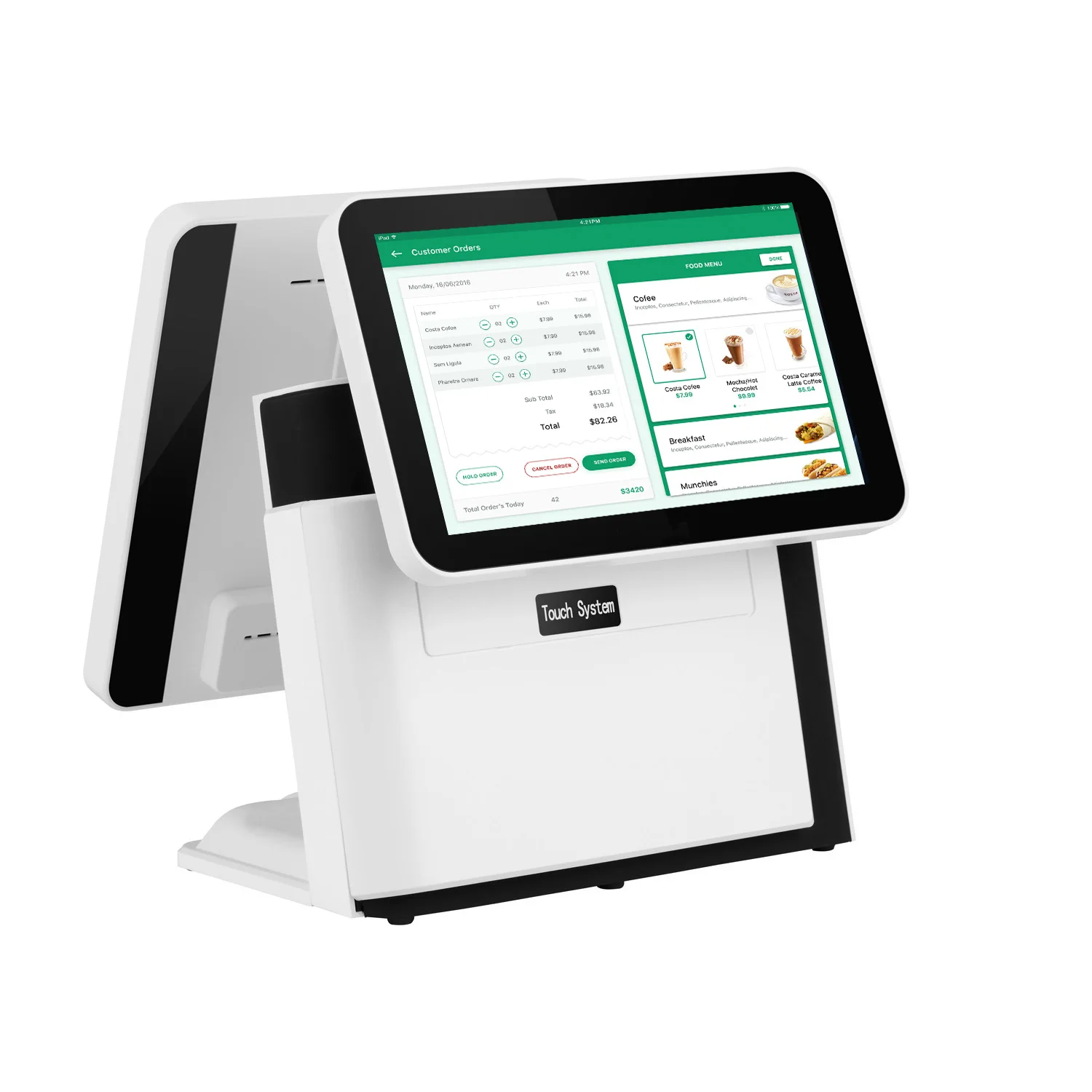 15+11.6 Inch Pos Device White Color the Latest Restaurant Capacitive Touch Screen Windows/android System All in One Pos System