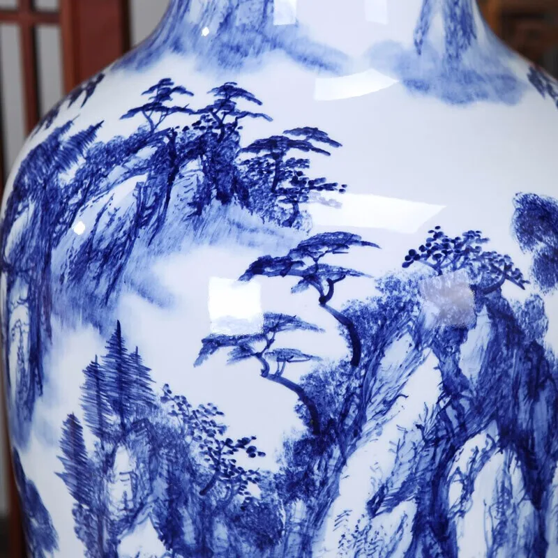 Vintage antique Chinese MingQing Landscape House Hand painted floor ceramic floor tall vase large for office decor