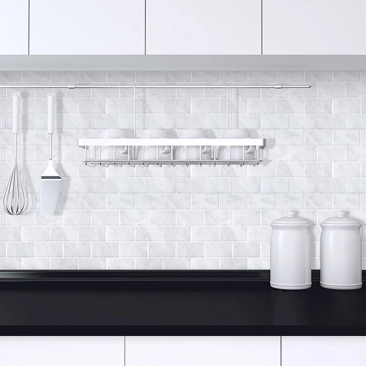 Self Adhesive Stickers Tiles for Kitchen Grey Subway Wall Tile Peel and Stick Marble Backsplash