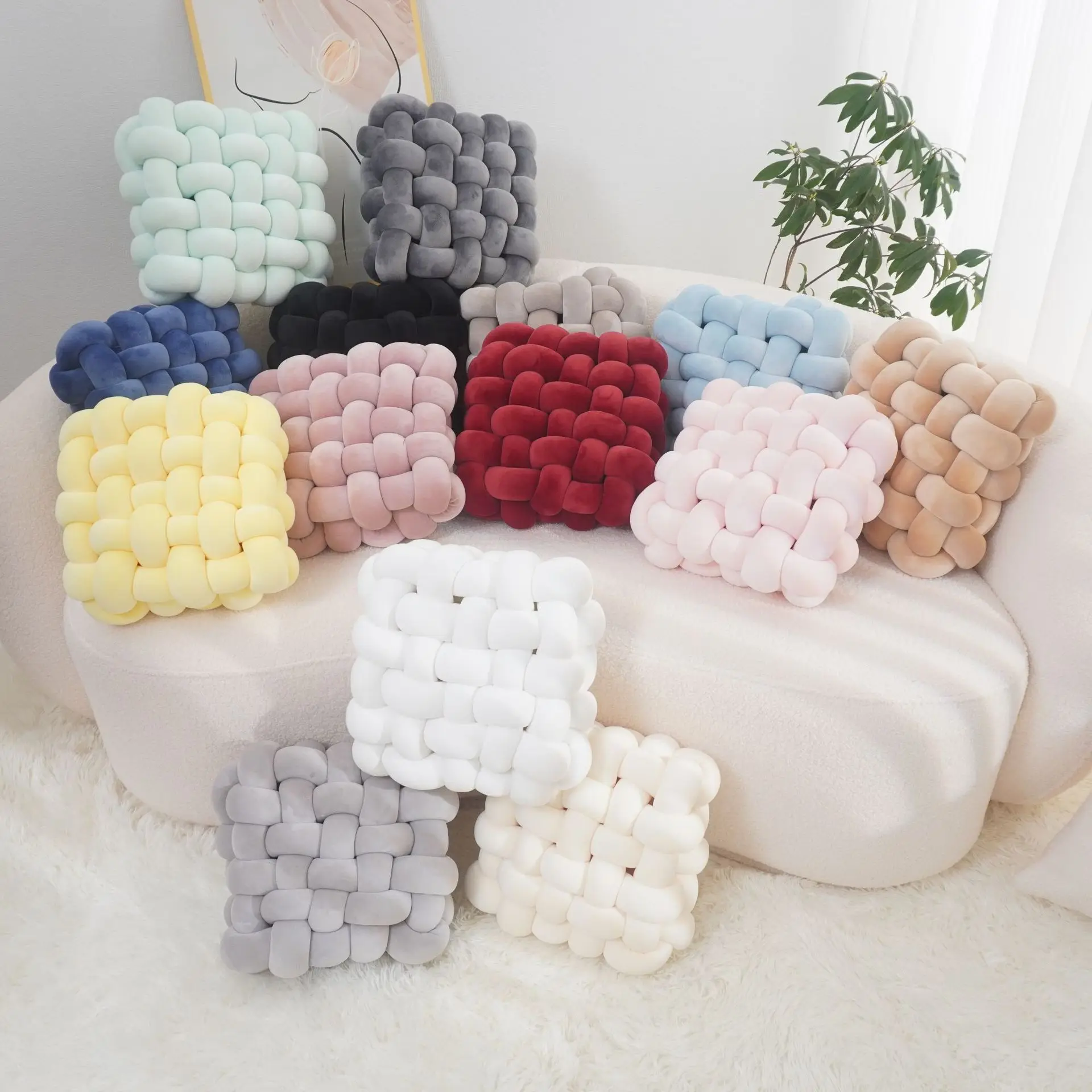 Pillow square woven seat sofa backrest plush cushion handmade braided knot cushion pillow