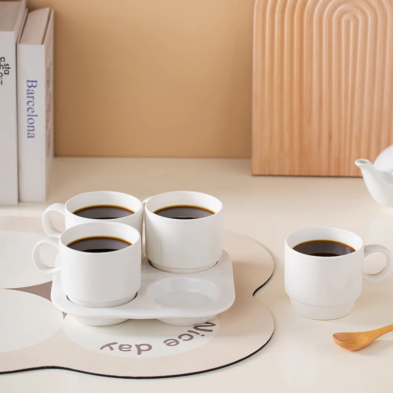 Jinbaichuan Wholesale Restaurant Porcelain Coffee Tea Mug Cup Set Of 4 White Ceramic Cappuccino Latte Mug With Base