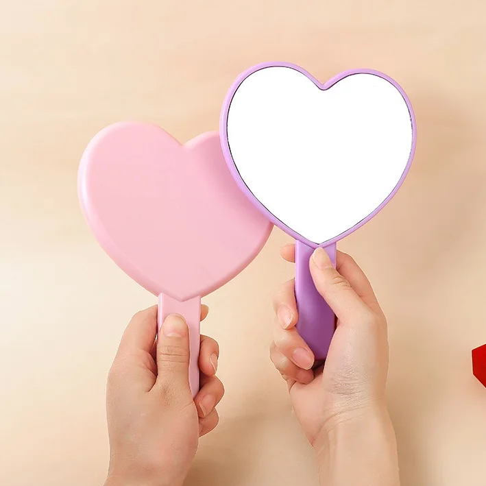 Customized hand mirror Private Label pocket mirror heart-shaped custom logo makeup mirrors for beauty girl