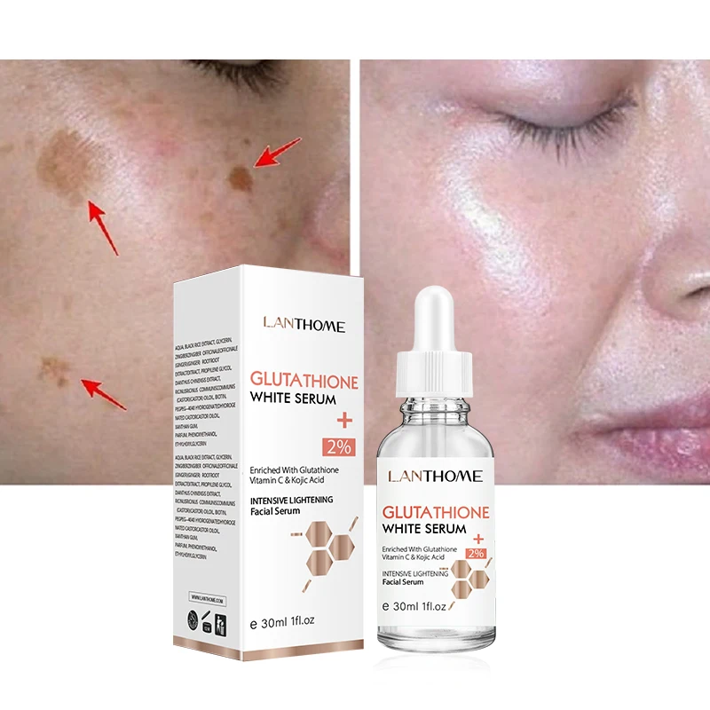 Glutathione Serum Skin Whitening Brightening Lightening Vitamin C Kojic Acid Facial Serum for Dark Spots Remover