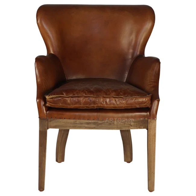 Antique furniture leisure place library cafe shop bar boutique oak wood frame leather armchair