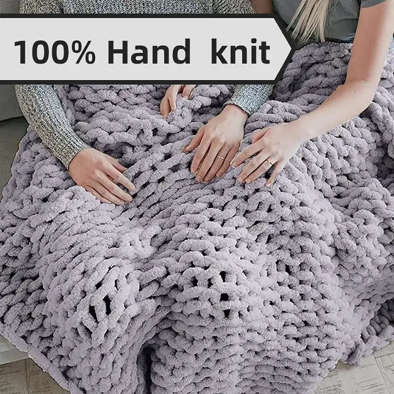 Custom Nature Big Knot Wool Throw Chenille Weighted Handmade Thick Yarn Chunky Knit Blanket