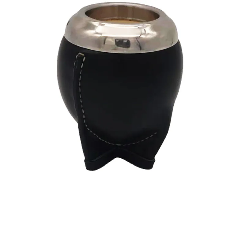 8oz Double Walled Yerba Mate Cup with Leather Shell Insulated Gourd Mate Tea Cup with Bombilla Straw Set Coffee Mug