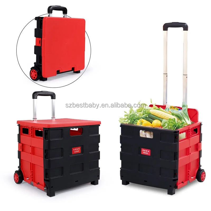 High Quality Eco Friendly Portable Folding Cart Sturdy Two Wheels Plastic Collapsible Trolley Cart