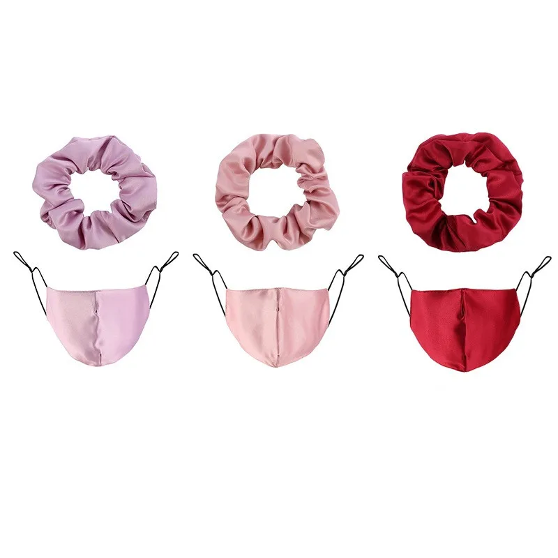 Amazon new style pure color silk face-mask hair tie combo set dustproof face-mask customizable set