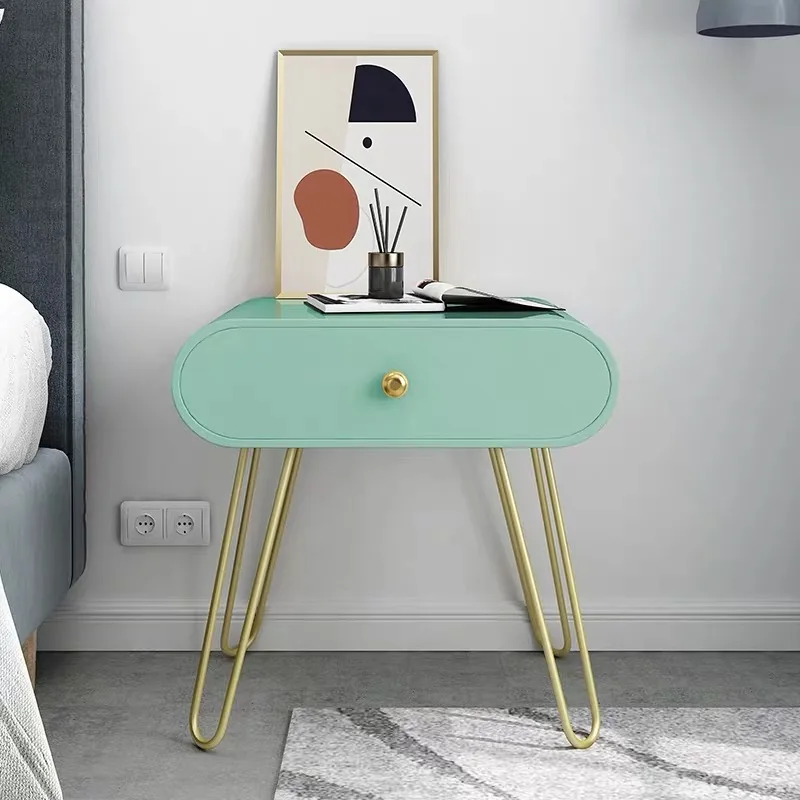 pink color small rectangular bedroom furniture iron stand nightstand