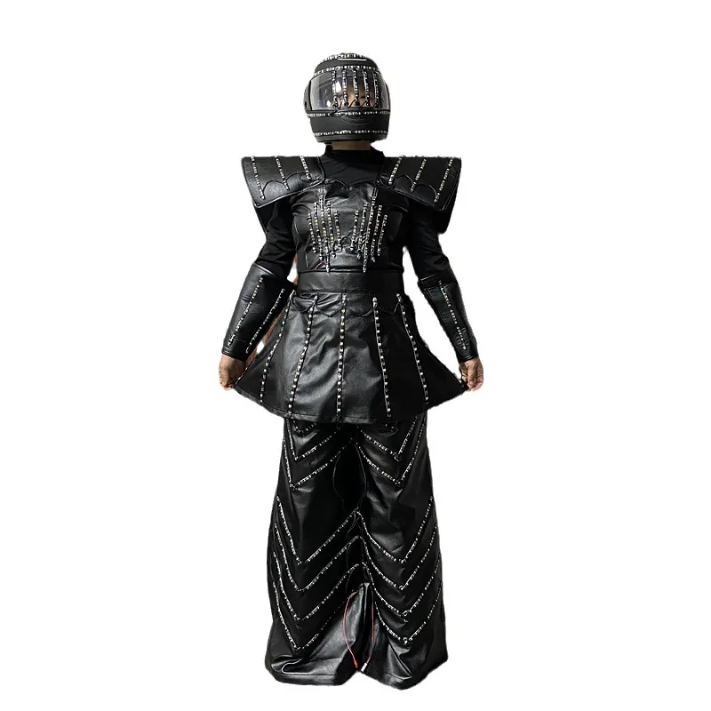 Led Robot Stilts Costumes for Women Performer Party Halloween Light Up Robot Cosplay Helmet Outfit DJ Nightclub