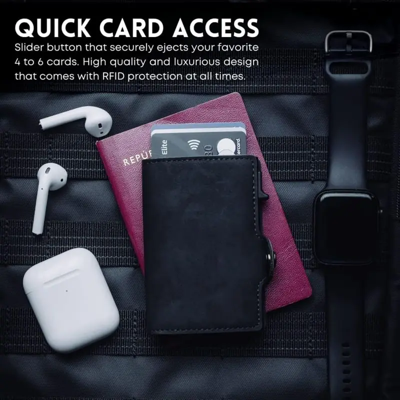 XD892 Custom Men PU Leather Wallet Designer Pop-Up Metal Aluminum Credit Card Holder RFID Shielding Safe Portefeuille Homme Cuir