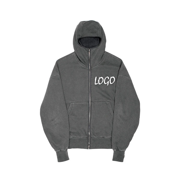High Street Mens Ninja Hoodies Custom Logo Acid Wash Zip Up Blank Oversized Hoodie