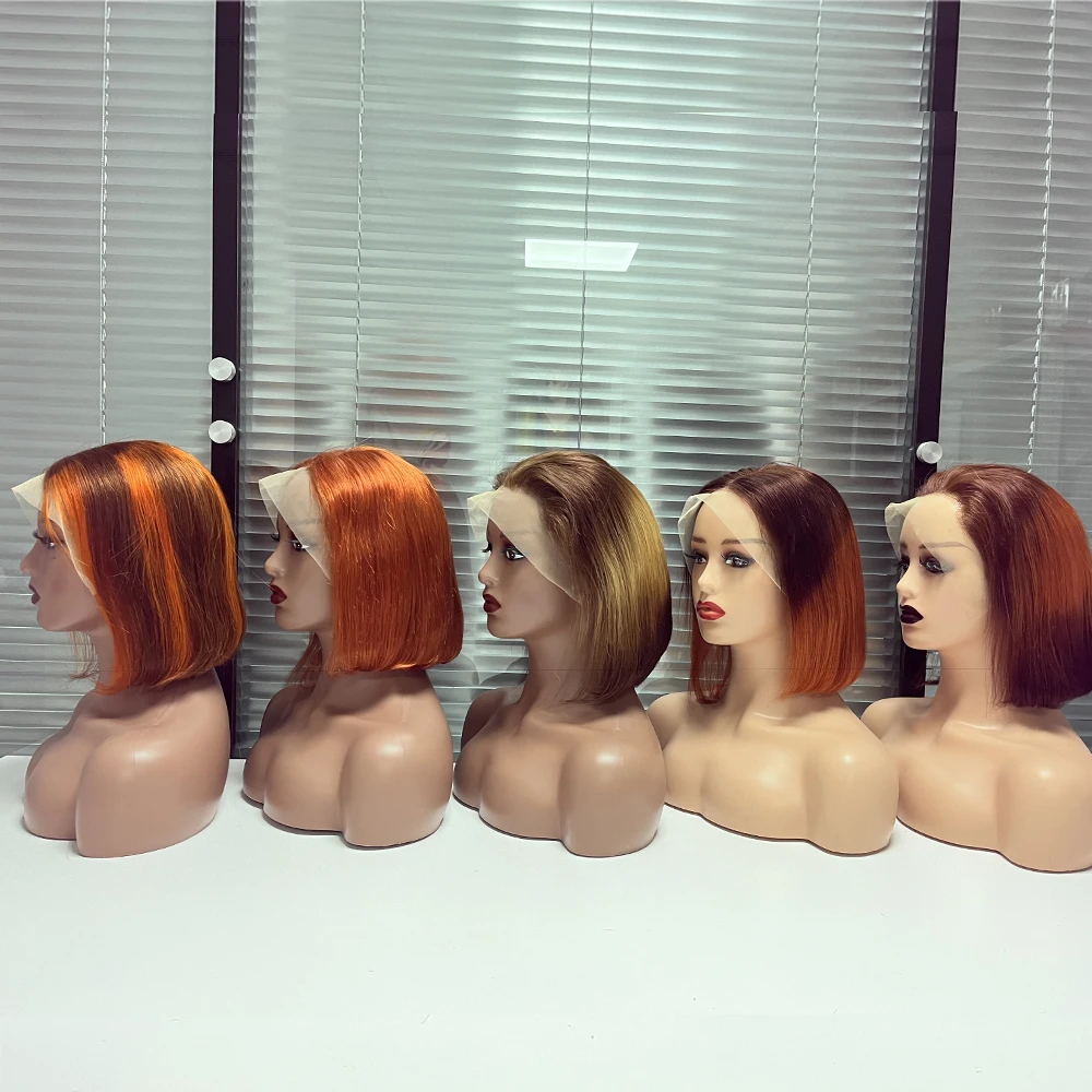 Cheap Price Colored Brazilian Hair Lace Front Short Bob Wig Virgin Remy 100% Real Human Hair Wig Bob Wigs For Black Women