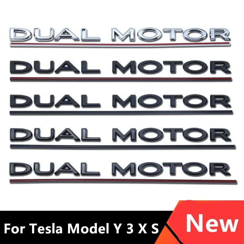 DUAL MOTOR Underlined Letters Emblem for Tesla Model Y 3 X S Car Styling High Performance Trunk Badge Sticker Chrome Black Red