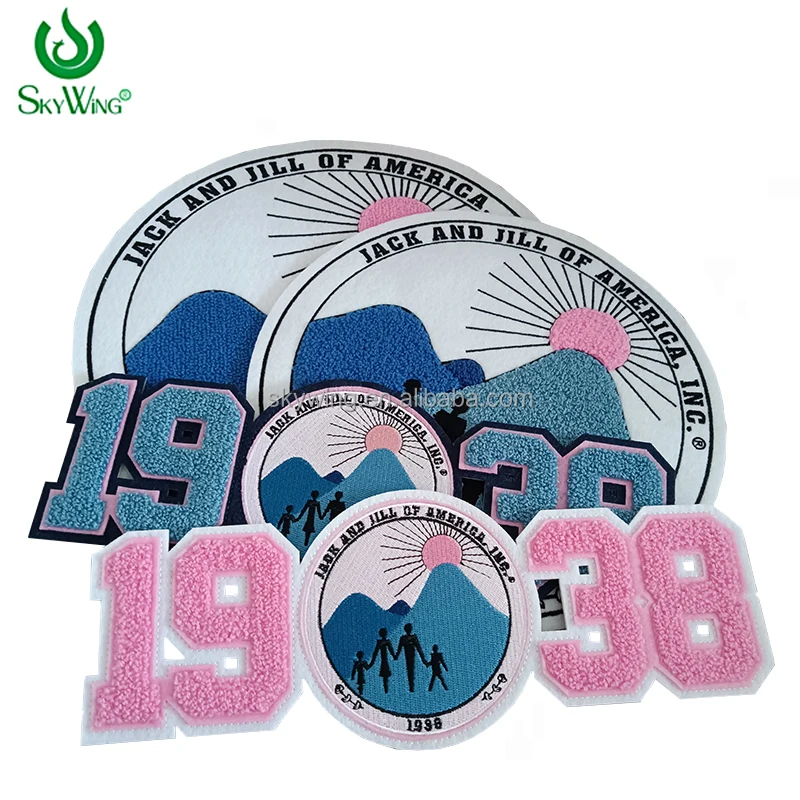 Chenille Greek Letters Sorority Pink And Blue Jack And Jill of America Inc Round 1938 Year Chenille Embroidery Iron on patch