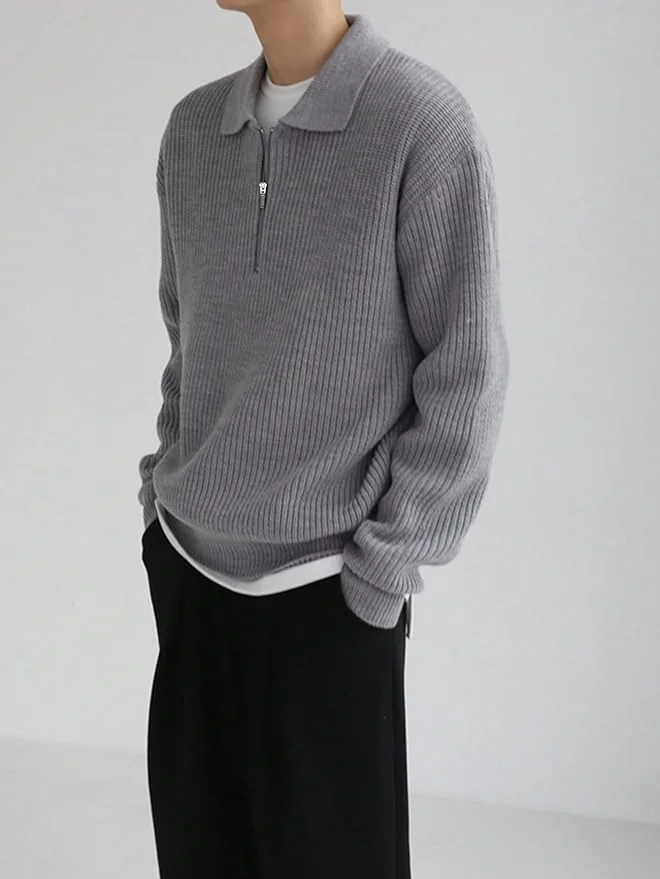 2024 ODM&OEM New Vintage Sweater Men Fashion Custom Versatile Casual Knitwear Half Zip Long Sleeves Loose Fitting Knit Sweater
