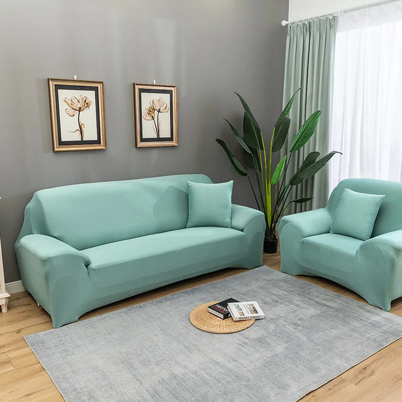 Elastic Sofa Cover Solid Color Stretch Fabric Fitted Protector stretchable for Living Room