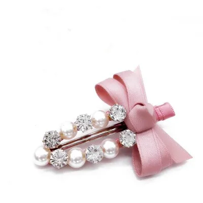 
Wholesale Pearl Rhinestone And Dacron Bow Tie Alloy Iron Clip Hair Barrette For Bangs High Quality 