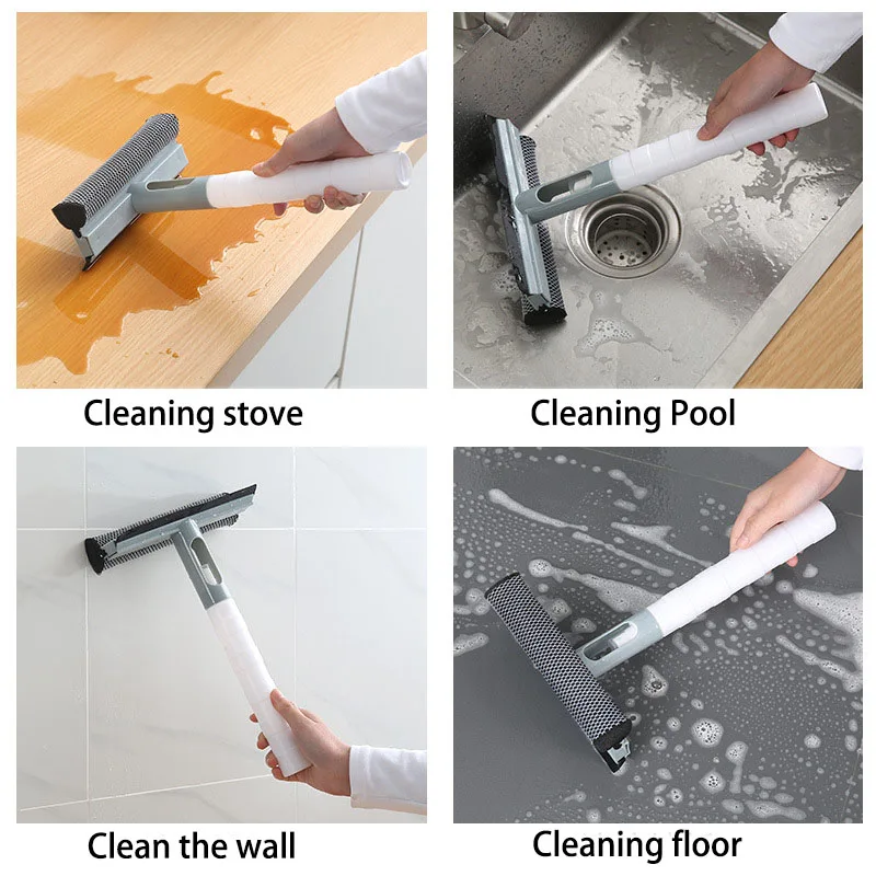 Glass Cleaning Tool Double-sided Disassemble Rod Window Cleaner Mop Squeegee Wiper with Water Spray Bottle