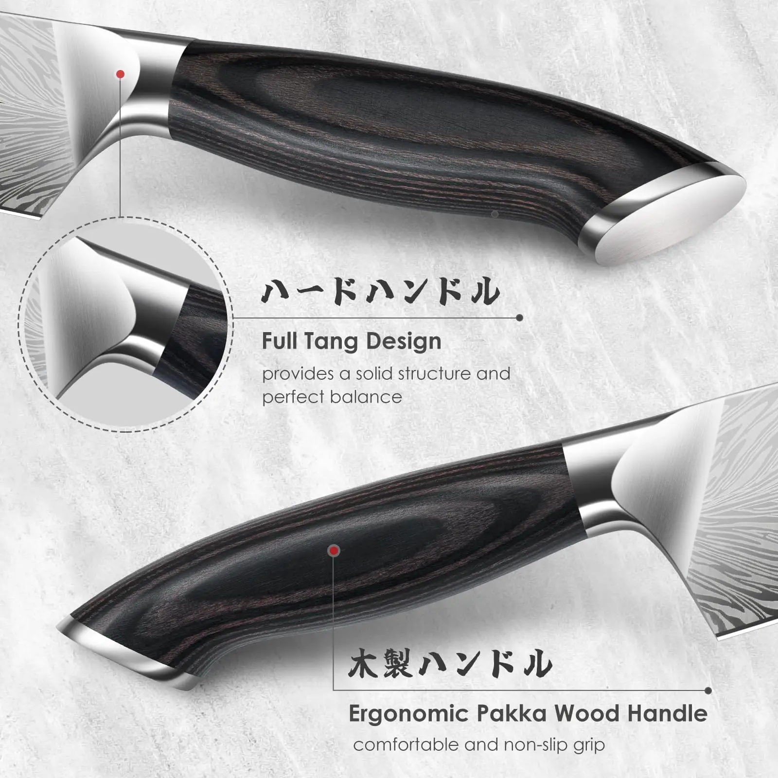 SHAN ZU 3PCS Kitchen Knife Set in Powder Steel Ultra Sharp Japanese Chef Knives Set High Carbon Steel Knives Sets