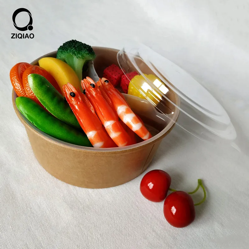 Disposable food grade  waterproof kraft paper bowl with inner plate with clear Lid