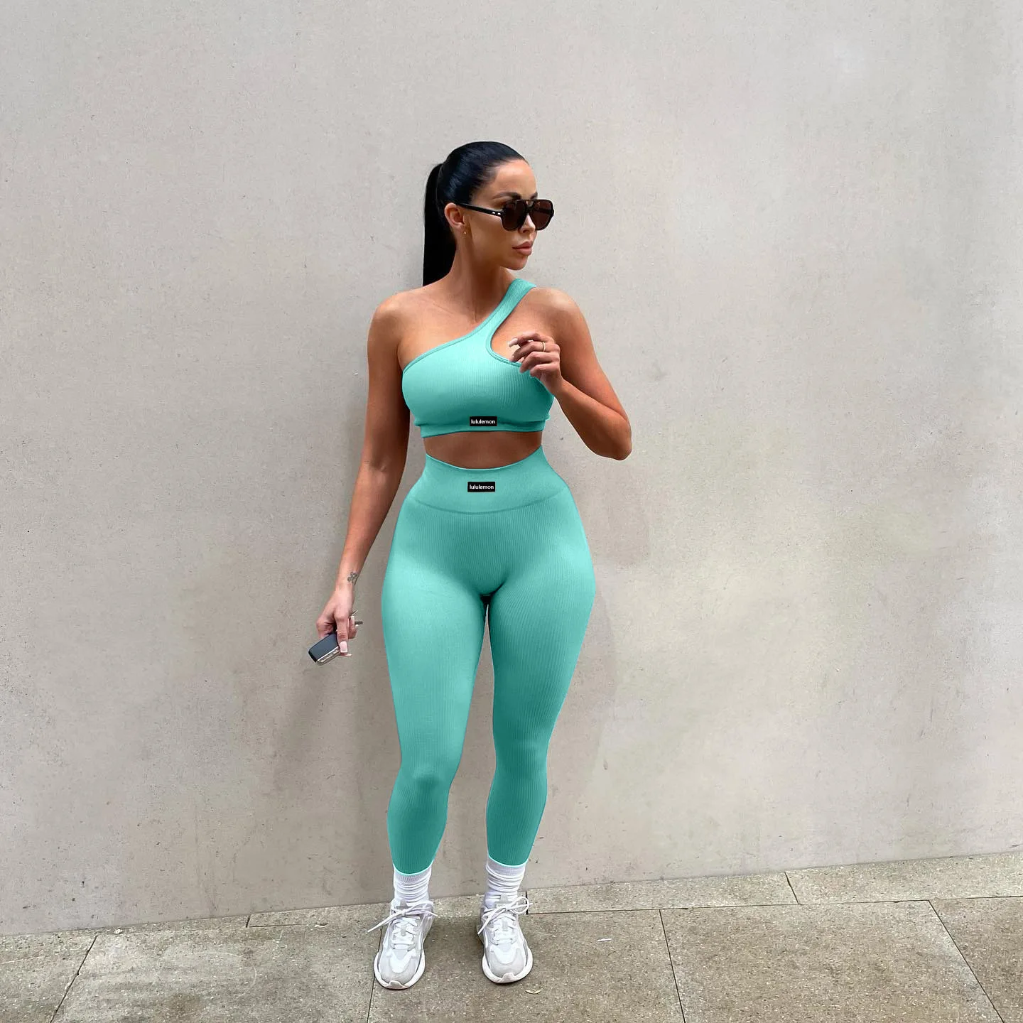 Custom Logo Tracksuits Crop Top Activewear Ribbed Yoga Set 2023 Fitness Women 2 Two Piece Set Women Clothing