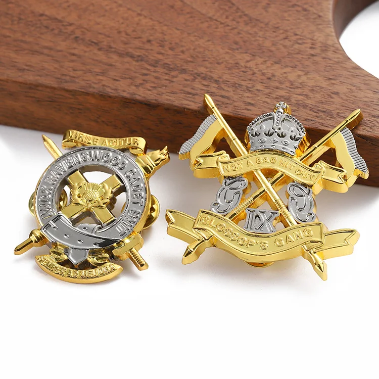 custom two tone gold silver plated die casting metal 3D logo lapel pin brooch