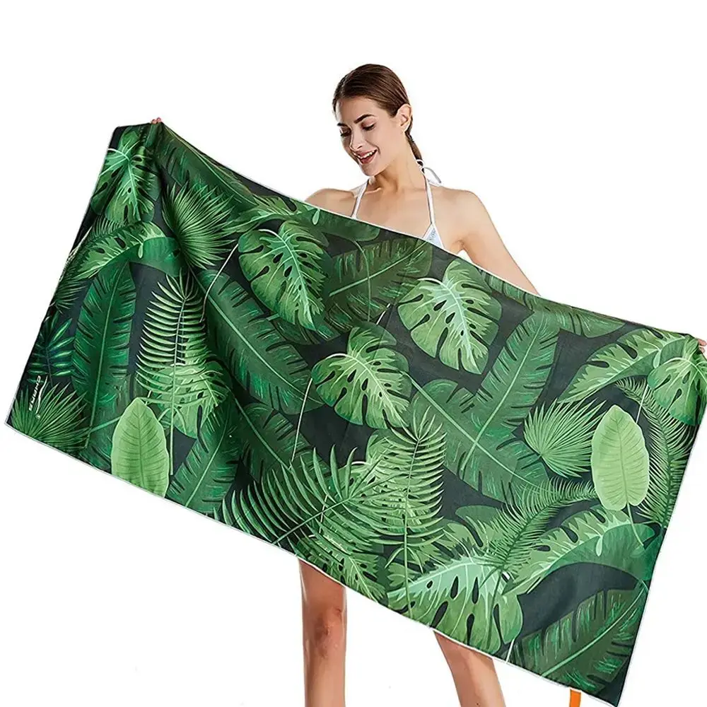 Customizable Logo Microfiber Recycled Polyester Sand-Free Quick Dry Lightweight Extra Large Beach Towel Sports Cotton Travel