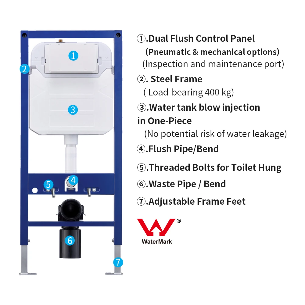 European Universal Size Concealed Cisterns with Steel Modern Design Floor Mounted P-trap Wc Toilet Water Closet Wall Mounted