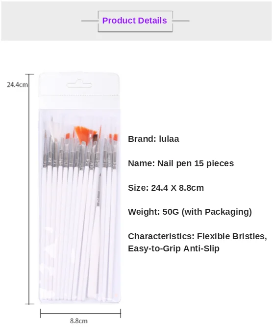 Wholesale nail art brush tool pink 15-piece set multi-specification nylon nail art pen