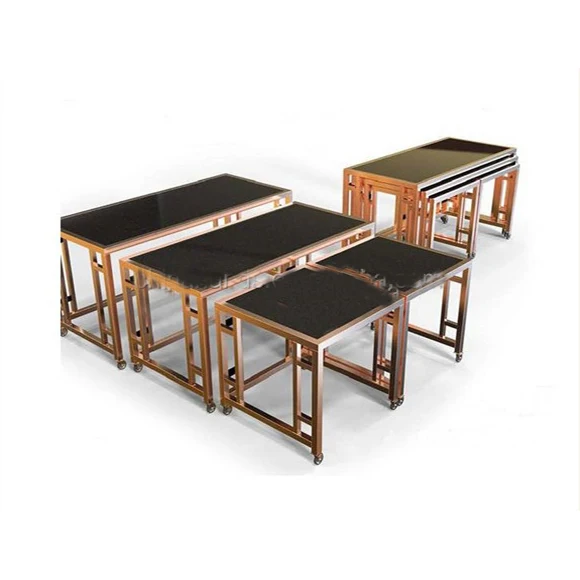 Hot Sale Lowest Cheap Banquet Equipment Furniture Square Stainless Steel Golden Buffet Table