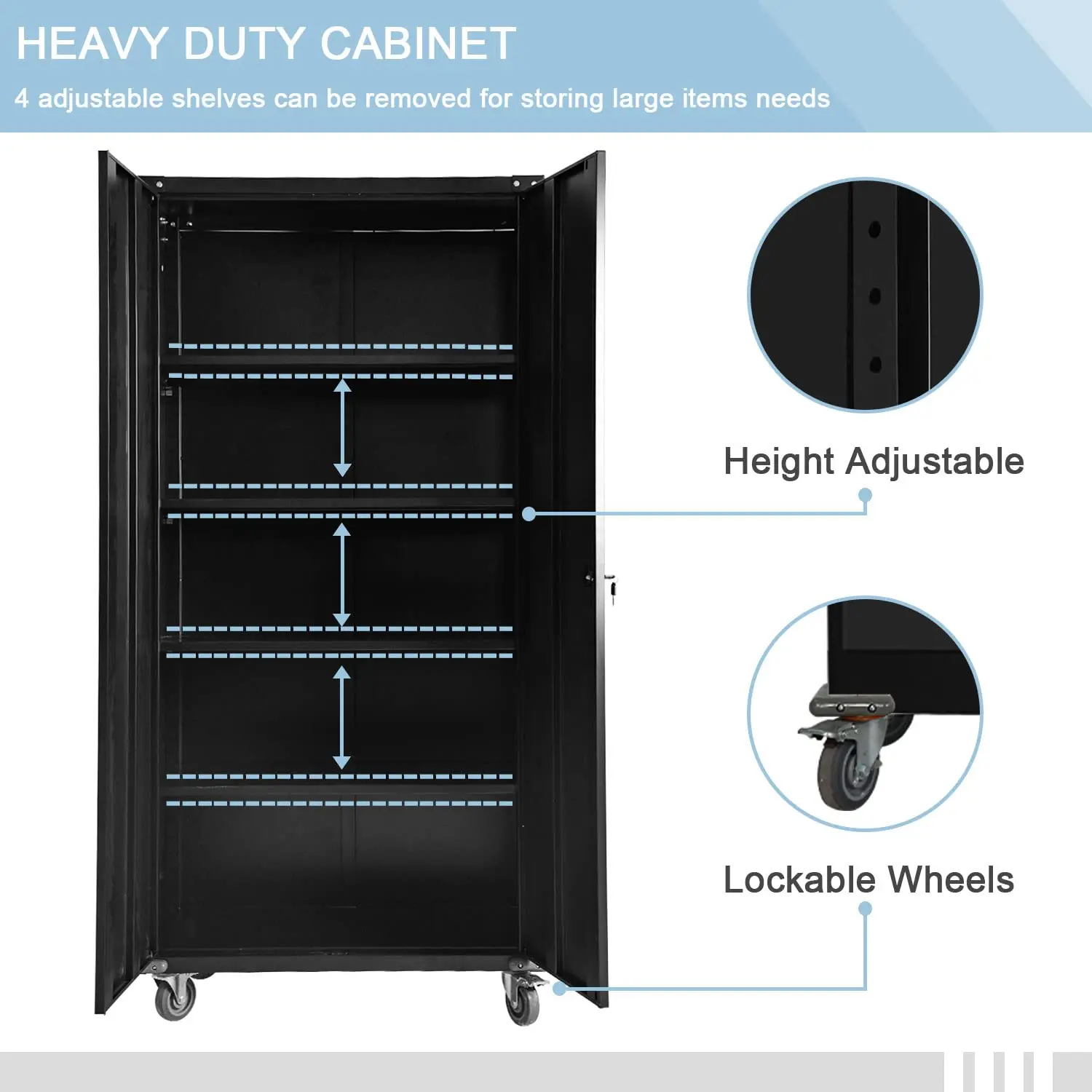 Customize Metal File Storage Cabinet 2 Swing Door Mobile Home Office Tool Steel Cabinet With Wheels And Adjustable Shelves