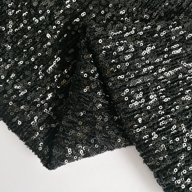 Новинка 2024 блестящие черные плиссированные ткани Gigimi с блестками для танцев платьев вечерних Женская ткань 